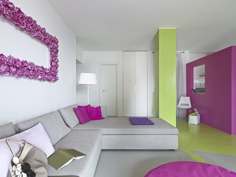 interior of a Modern Living Room with Colored Walls