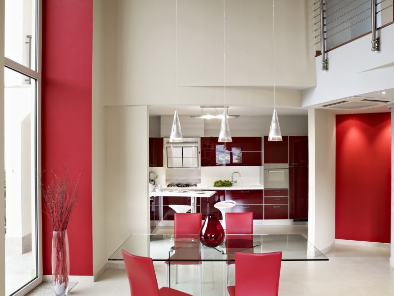Interiors of a Modern Living Room with Dining Table